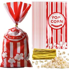 300 Pcs Plastic Popcorn Bags With Twist Ties Pop Corn Party Sleeves Snack Containers Nostalgia Gift Packs Circus Carnival Party Goodie Candy Bags (Option: 300Pcs)