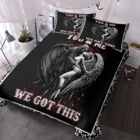 3PCS Soft And Comfortable Death And Angel Print Duvet Cover Set For Bedroom And Guest Room - Includes 1 Duvet Cover And 2 Pillowcases All Season (Option: Full-Black)