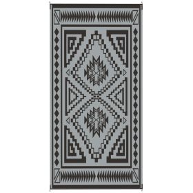 Reversible Outdoor Rug, Waterproof Plastic Straw With Carry Bag, 9 X 18, Black & Gray Square Patchwork (Option: black)