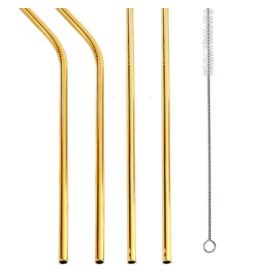 Colourful Reusable Stainless Steel Straws (Option: GOLD-STRAIGHT.BENT)