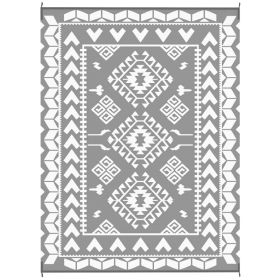 Reversible Outdoor Rug, Waterproof Plastic Straw With Carry Bag, 9 X 12, Gray & White Rhombus Patchwork (Option: Gray)