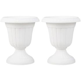Set Of 2 Vintage Urn Planters, Weather-Proof PP Flower Pots With Optional Drainage Holes For Indoor Outdoor Use-White (Option: defaulttitle)