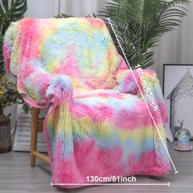 1 Piece Shaggy Blanket Plush Faux Fur Blanket For Bed Sofa Ultra Soft Luxury Sherpa Blanket Rainbow Colorful  Blanket (Option: 130x160cm-Pink)