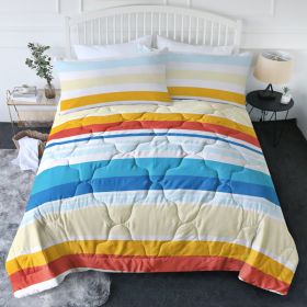 3pcs Soft And Comfortable Bedding Comforter Set Items With Rainbow Stripes, Including One Comforter Set And Two Pillowcases, Suitable For All Sea (Option: Queen-White)